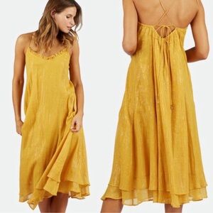 Cleobella dress mustard color with rainbow thread